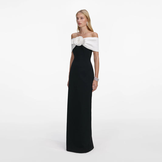 Black Crepe Flower Maxi Dress