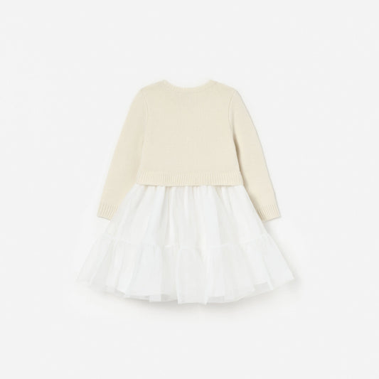 Cream Tulle Knit Dress