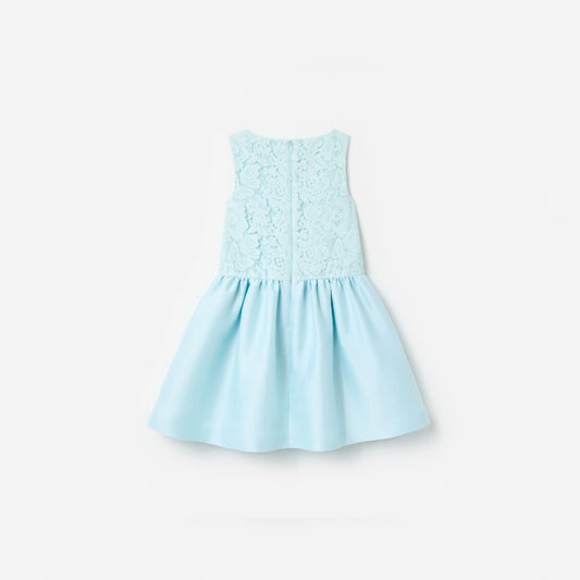 Aqua Taffeta Lace Bow Dress