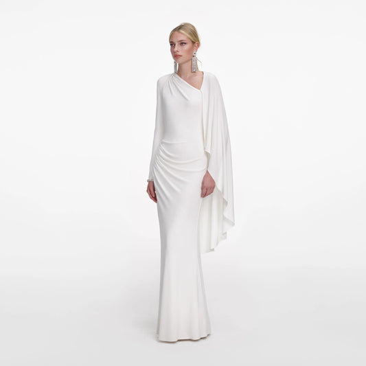 White Jersey Drape Maxi Dress