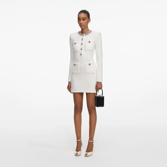 Cream Crystal Trim Knit Mini Dress