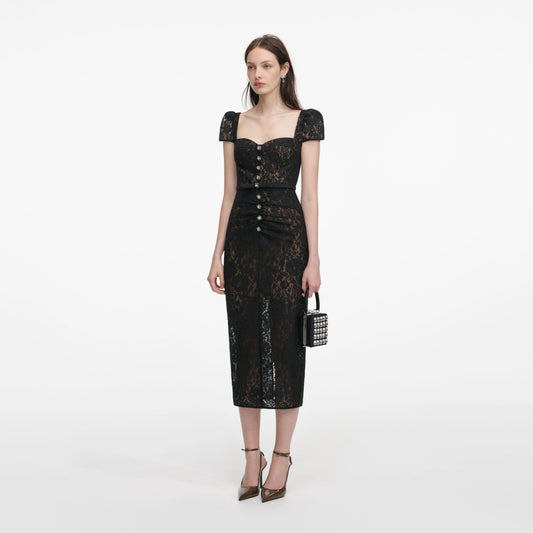 Black Sweetheart Lace Midi Dress