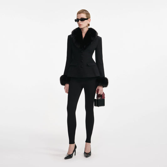 Black Tailored Boucle Fur Jacket