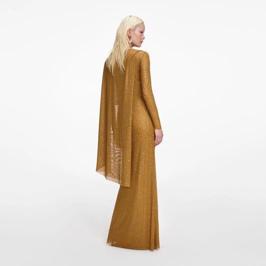 Gold Rhinestone Drape Maxi Dress