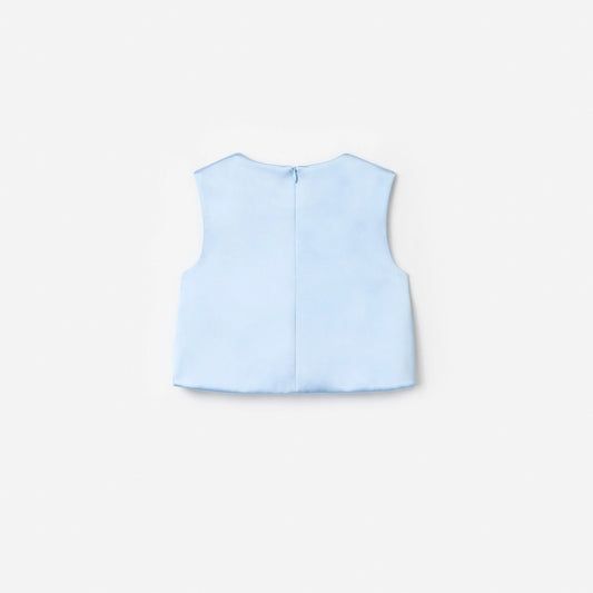 Blue Satin Sequin Flower Top