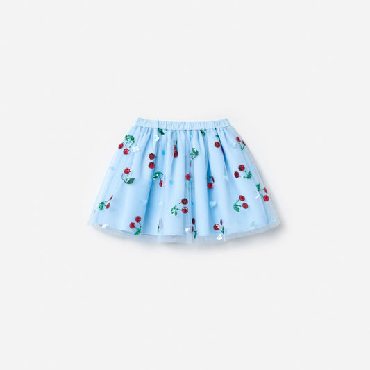 Blue Cherry Sequin Mesh Skirt