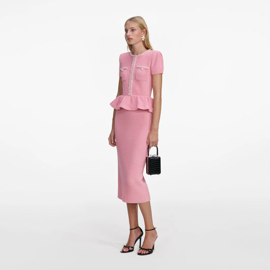Pink Peplum Knit Midi Dress
