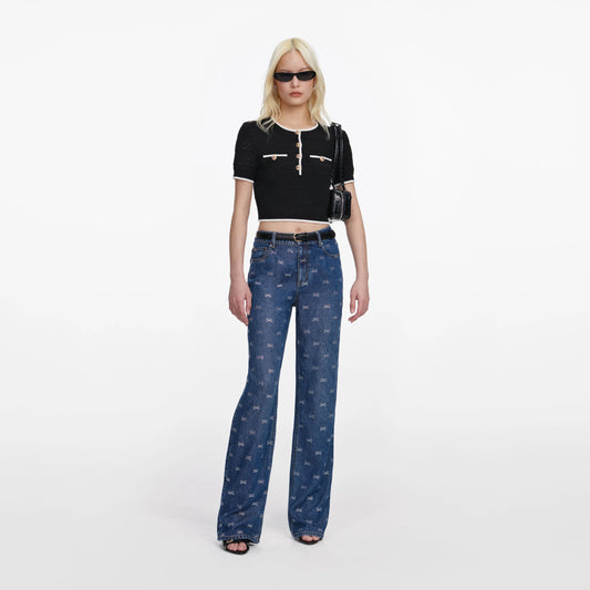 Black Pointelle Knit Top