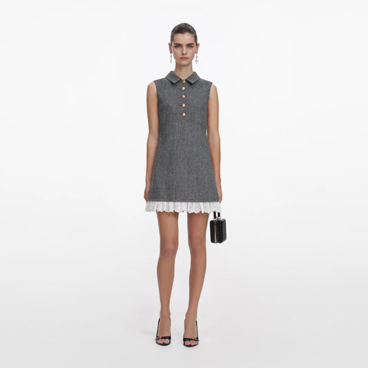 Grey Herringbone Mini Dress