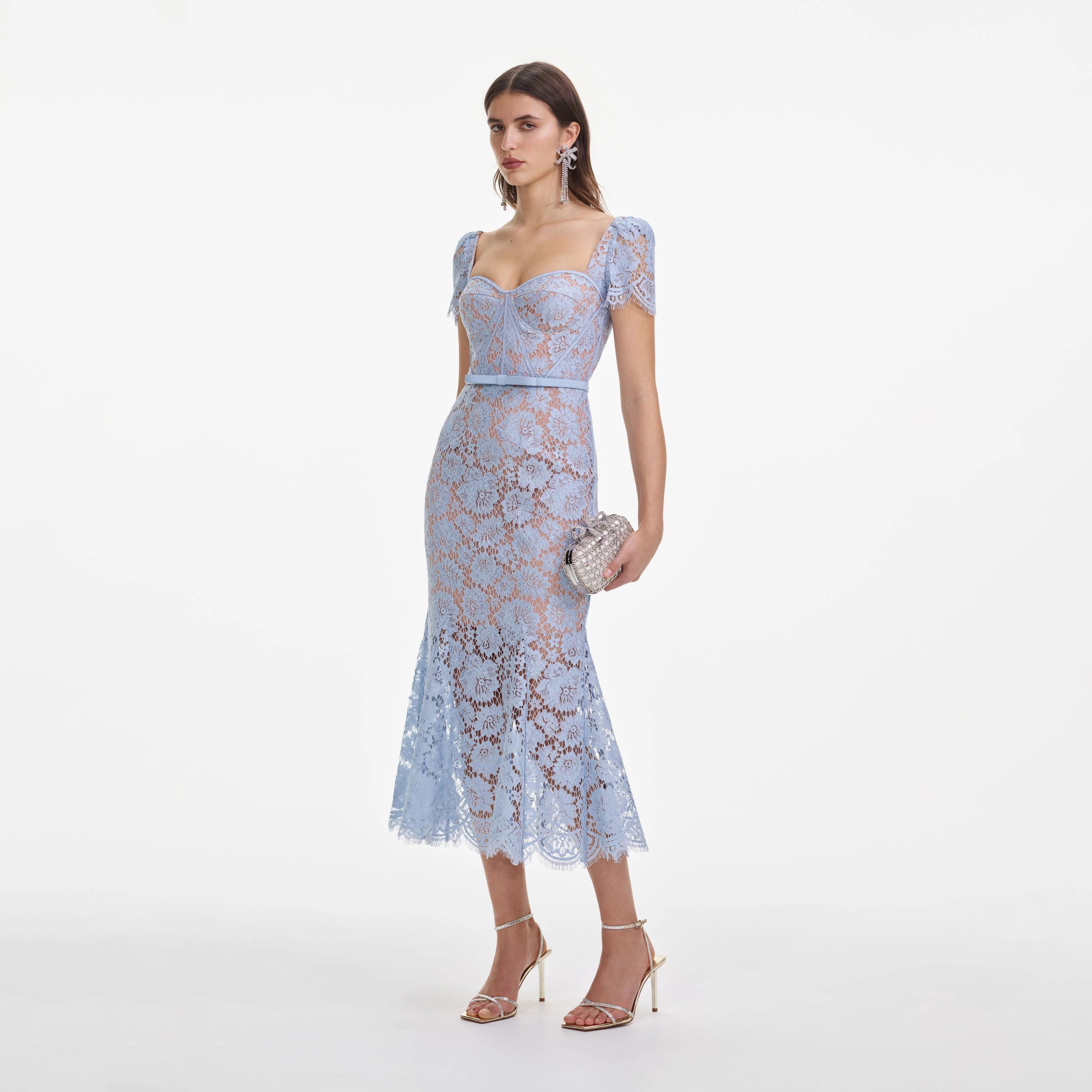 Baby Blue Fine Lace Midi Dress