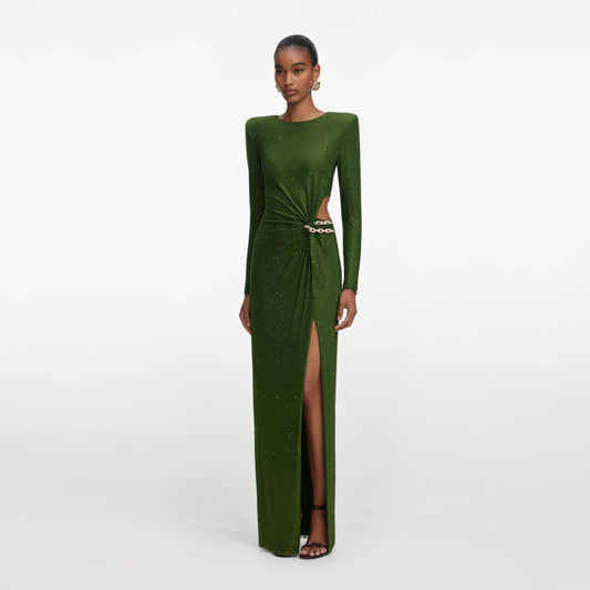 Olive Rhinestone Embellished Maxi Dress