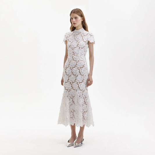 White Flower Lace Midi Dress