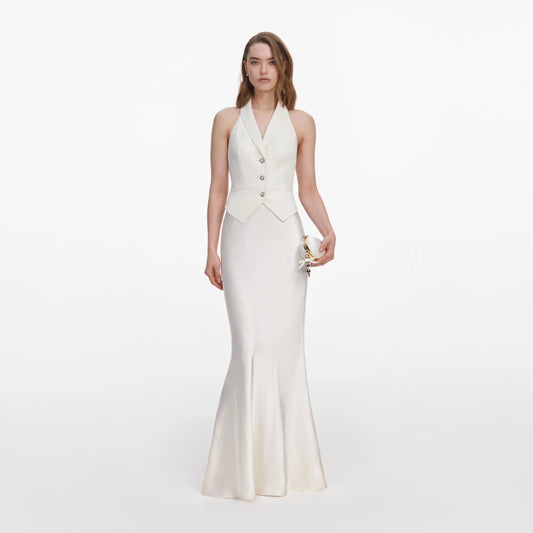 Cream Linen Blend Satin Maxi Dress