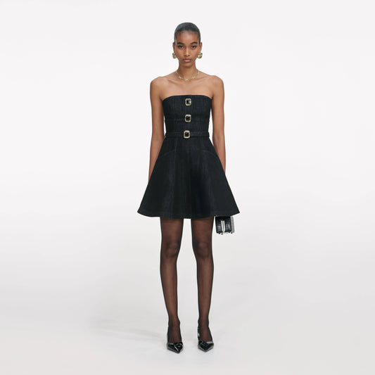 Black Denim Bandeau Mini Dress