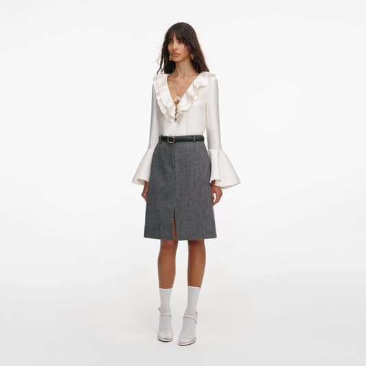 Cream Taffeta Ruffle Top