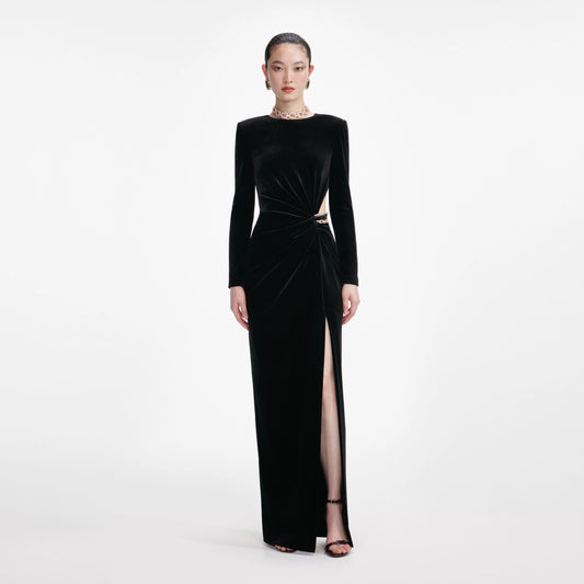 Black Velvet Embellished Maxi Dress