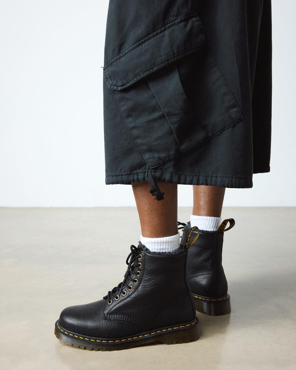 1460 Faux Fur Lined Grizzly Leather Lace Up Boots