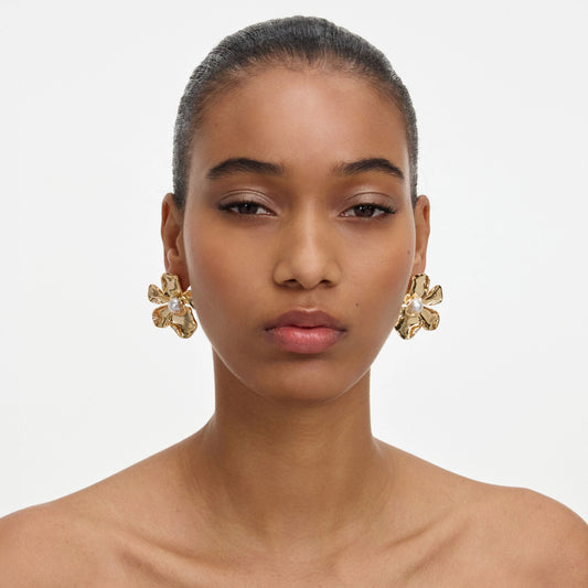 Gold Pearl Flower Earrings