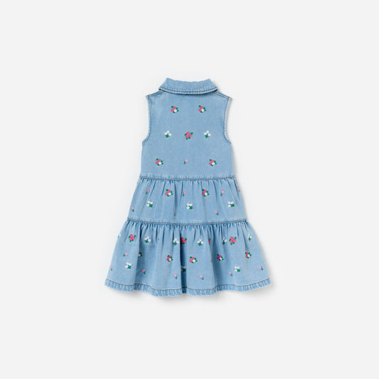 Flower Denim Embroidered Dress