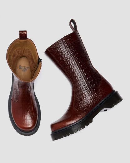 Rejena Croc Emboss Leather Boots