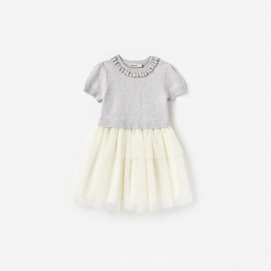 Grey Knit Tulle Dress