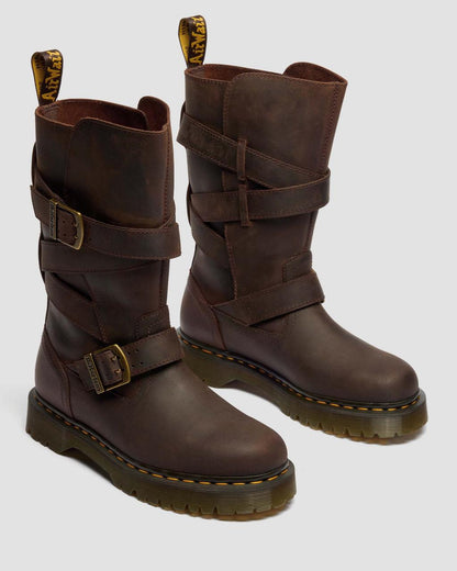 Anistone Two Strap Crazy Horse Leather Biker Boots
