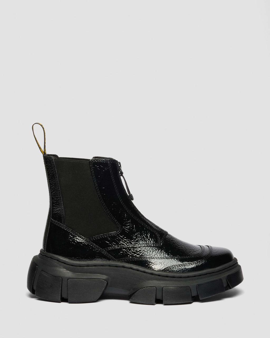 DMXL Distressed Patent Leather Chelsea Boots