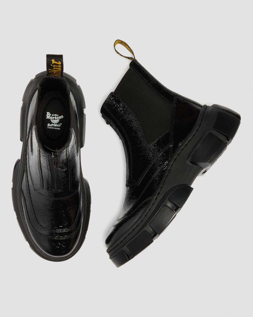 DMXL Distressed Patent Leather Chelsea Boots