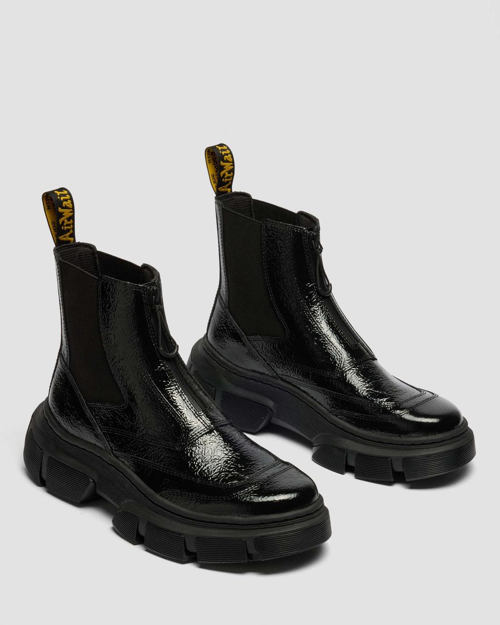DMXL Distressed Patent Leather Chelsea Boots
