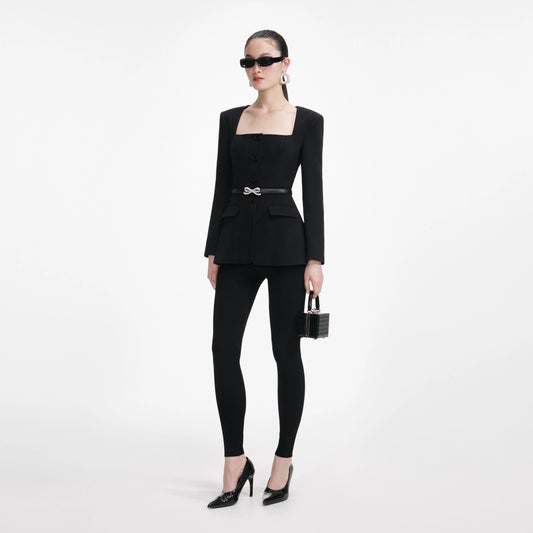 Black Crepe Tailored Top