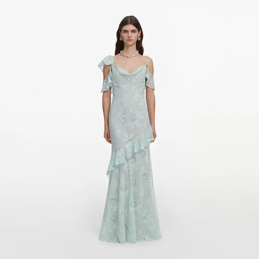 Mint Embroidered Georgette Maxi Dress