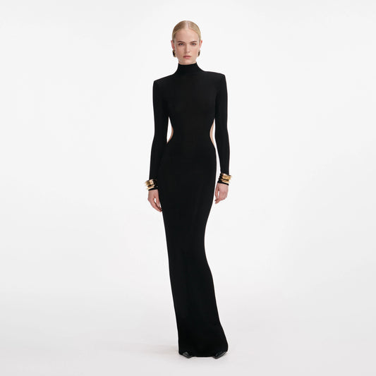 Black Viscose Knit Cut Out Maxi Dress
