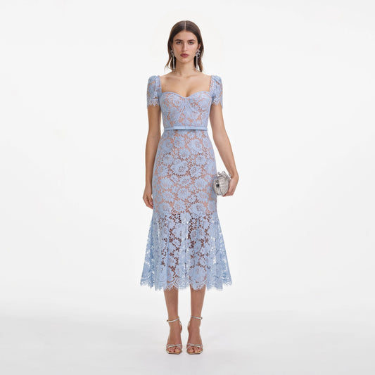 Baby Blue Fine Lace Midi Dress