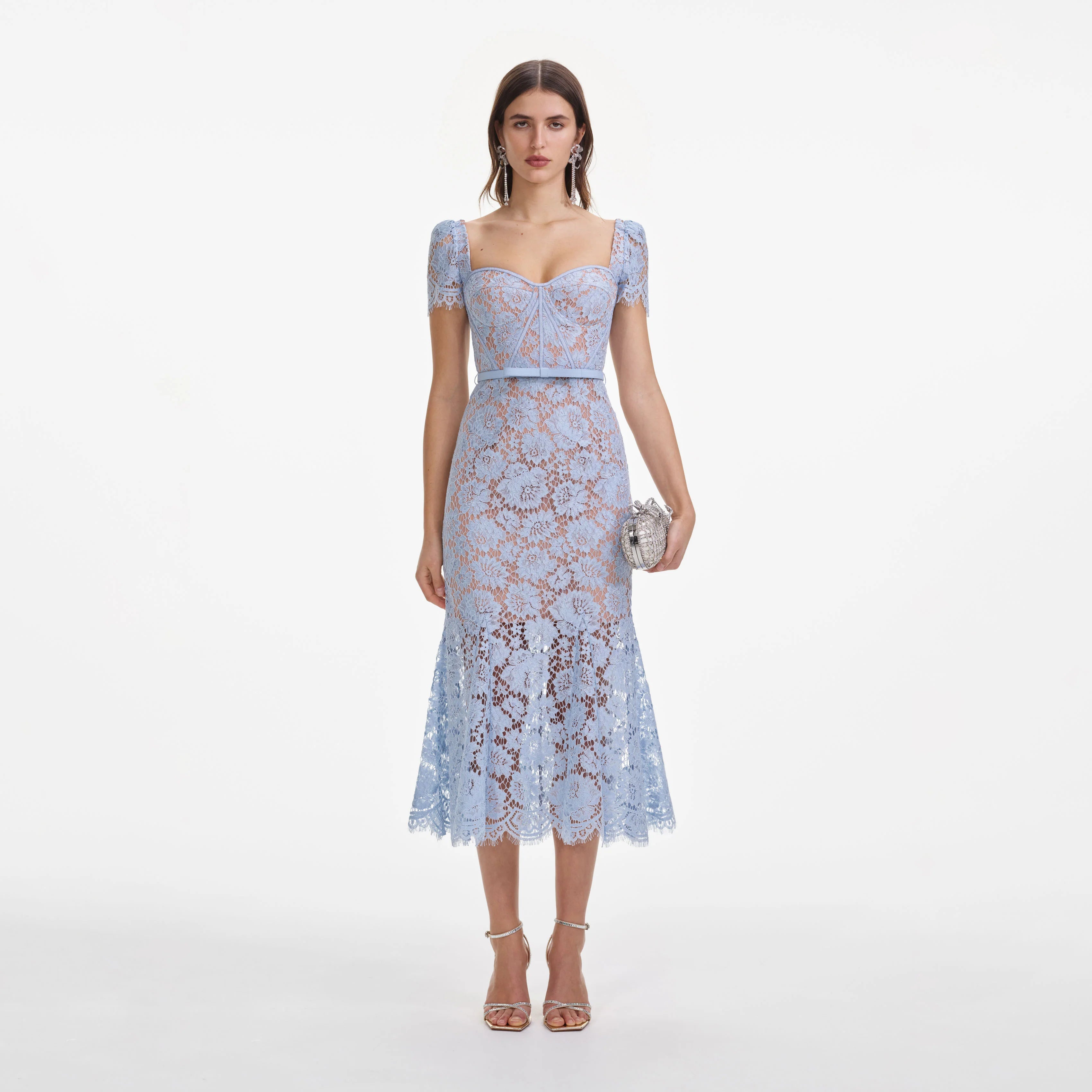 Baby Blue Fine Lace Midi Dress