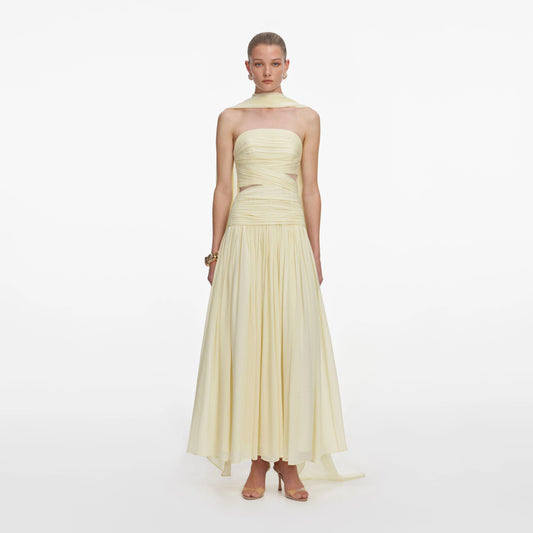 Yellow Georgette Scarf Midi Dress