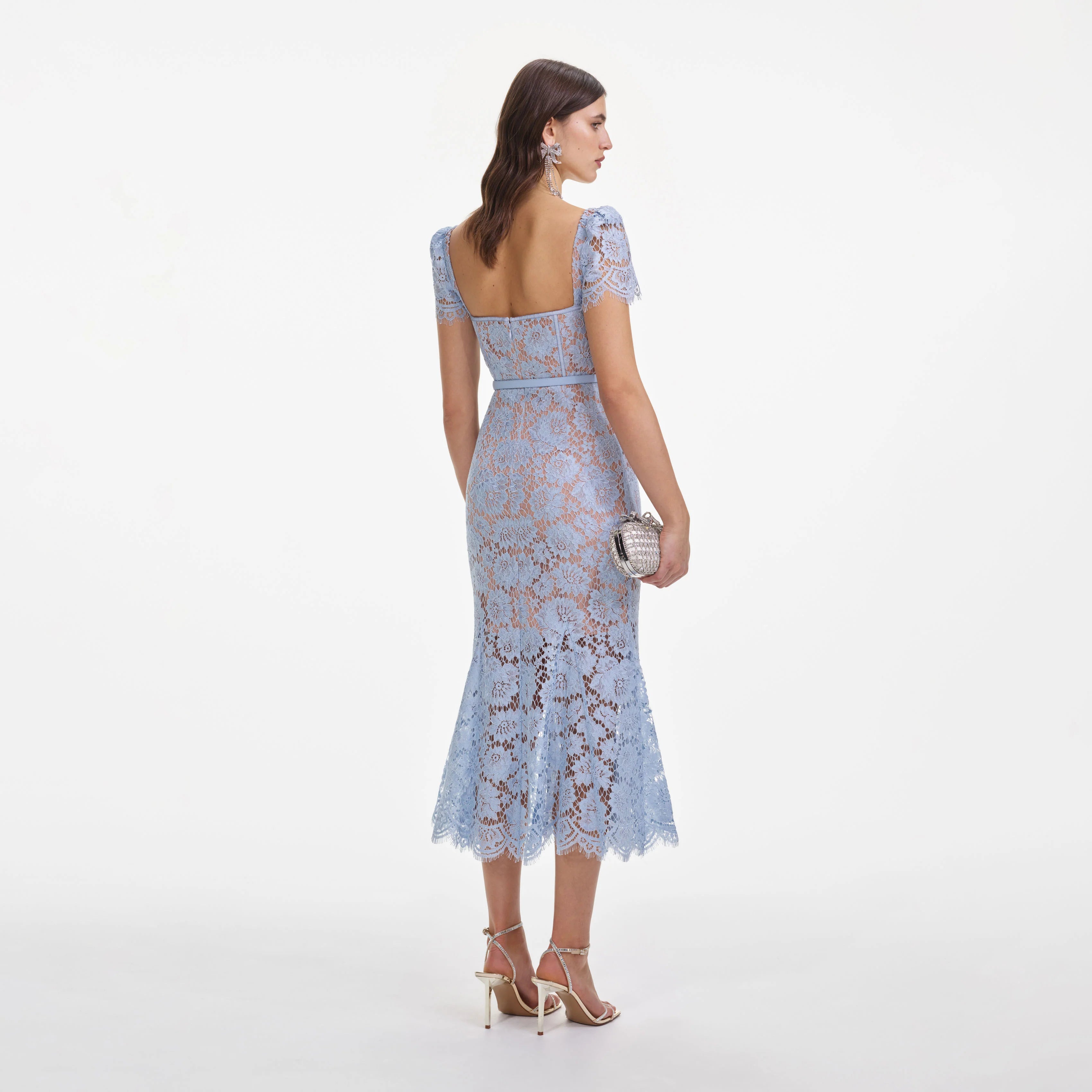 Baby Blue Fine Lace Midi Dress