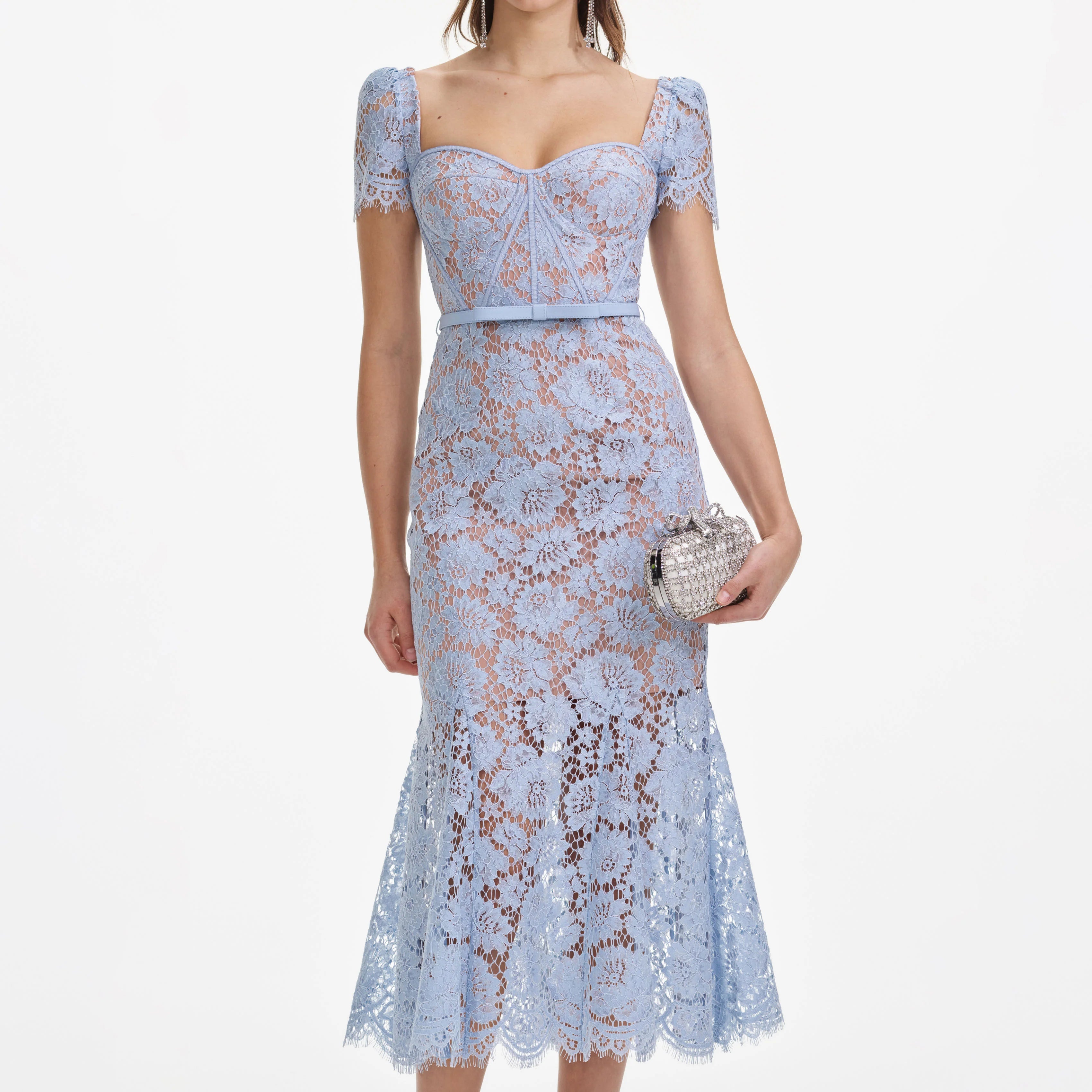 Baby Blue Fine Lace Midi Dress