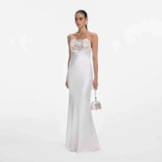 White Satin Lace Maxi Dress