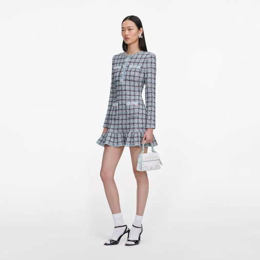 Blue Check Knit Mini Dress