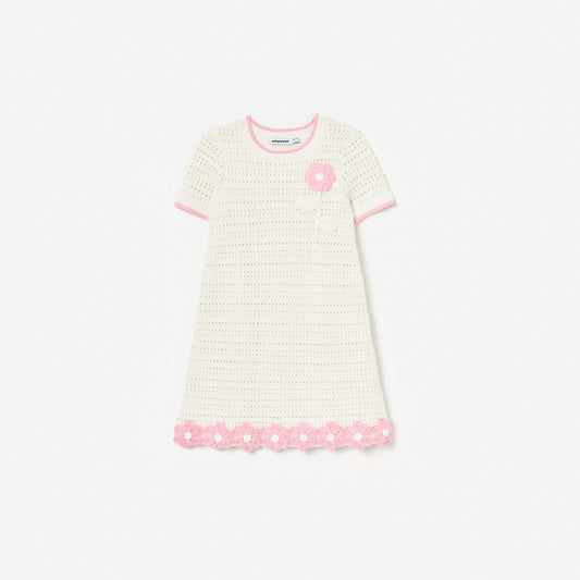 Cream Knit Flower Hem Mini Dress