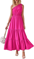 Women's Summer Floral One Shoulder Maxi Dress Knot Ruffle Boho Beach Vacation Wedding Guest Long Sun Dresses