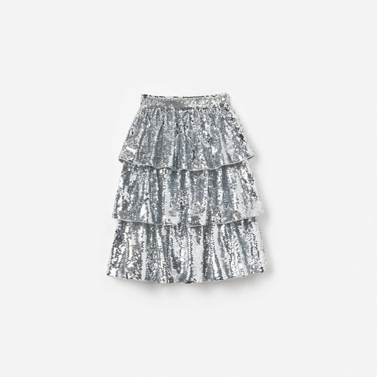 Silver Sequin Tiered Skirt