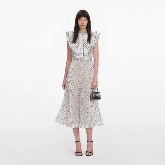 Cream Ramie Polka Dot Midi Dress