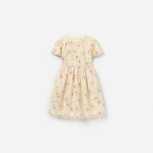 Cream Embellished Flower Tulle Dress