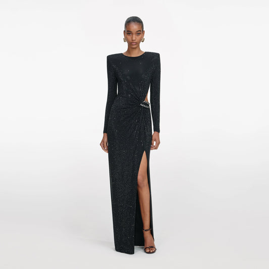 Black Rhinestone Embellished Maxi Dress