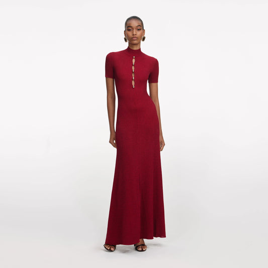 Red Lurex Knit Maxi Dress