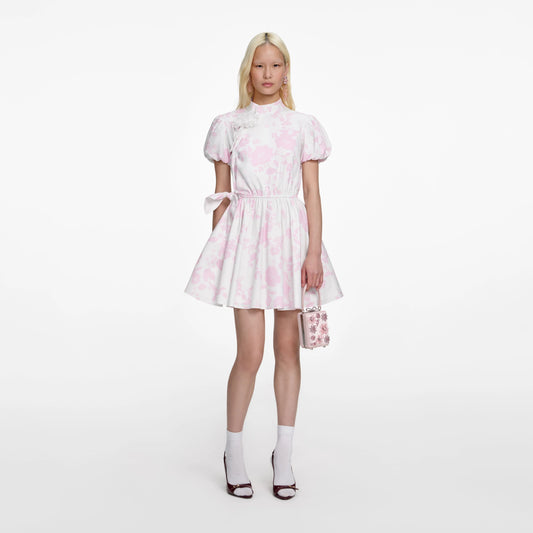 Pink Floral Cotton Drape Mini Dress