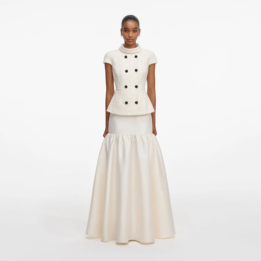 Cream Boucle Taffeta Maxi Dress