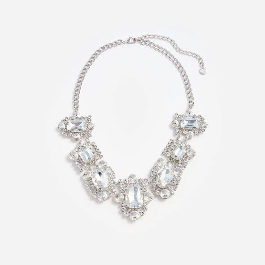 Silver Crystal Cluster Necklace
