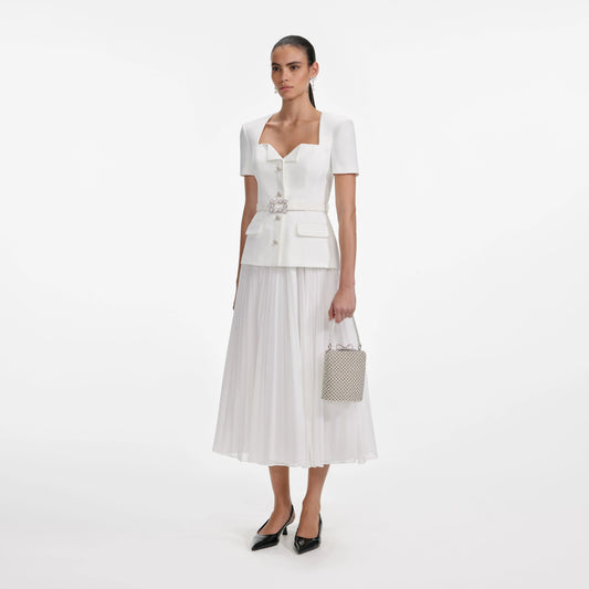 White Crepe Chiffon Midi Dress